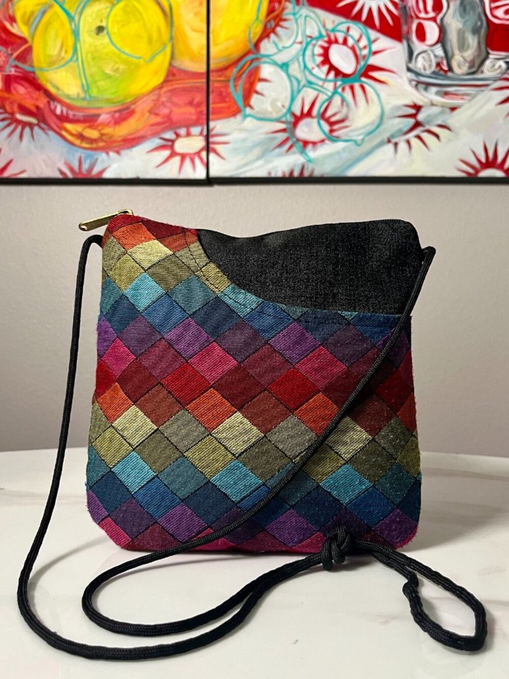 Danny K Bella Rainbow Harlequin Tapestry Crossbody Bag
